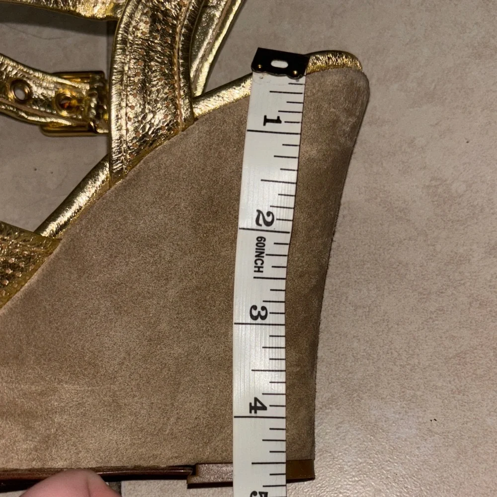 Goldenbleu Perforated Gold Mesh Platform Sandals